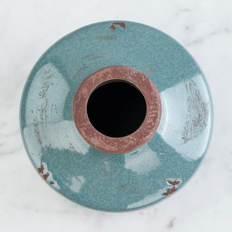 Низкая серо-голубая керамическая мини-ваза Бутыль Bottle Vase Grey Blue Low