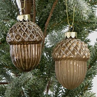 Set Of 2 Glass Net Top Acorns Brown 8,5 cm
