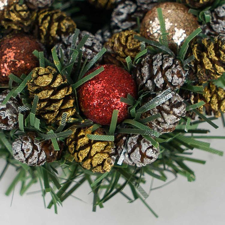 Новогодний венок с шишками и перламутровыми шарами 3, XS Wreath Bagel 3 Extra Small