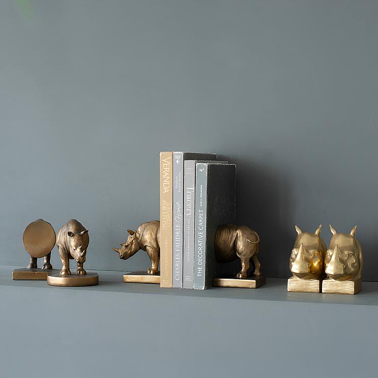 Набор из двух держателей для книг Носорог на прямоугольной подставке Bookend Rhino On Rectangular Stand