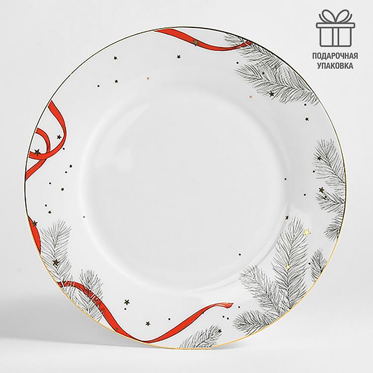 Обеденная тарелка Новогодняя с красной лентой 2 New Year Pine Dinner Plate 2