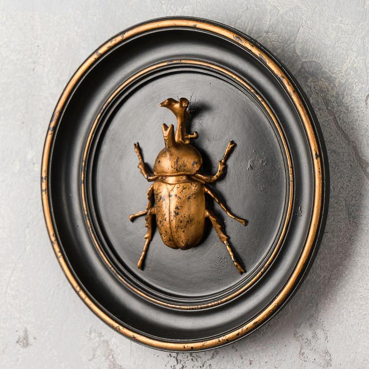 Настенное украшение Жук-носорог золотой на чёрном Rhinoceros Beetle In Frame Black And Gold