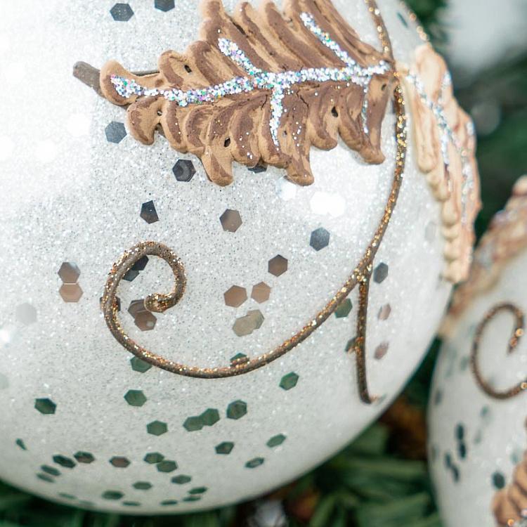 Набор из трёх ёлочных игрушек с листочками Set Of 3 Glass Leaf Balls White 14,5 cm