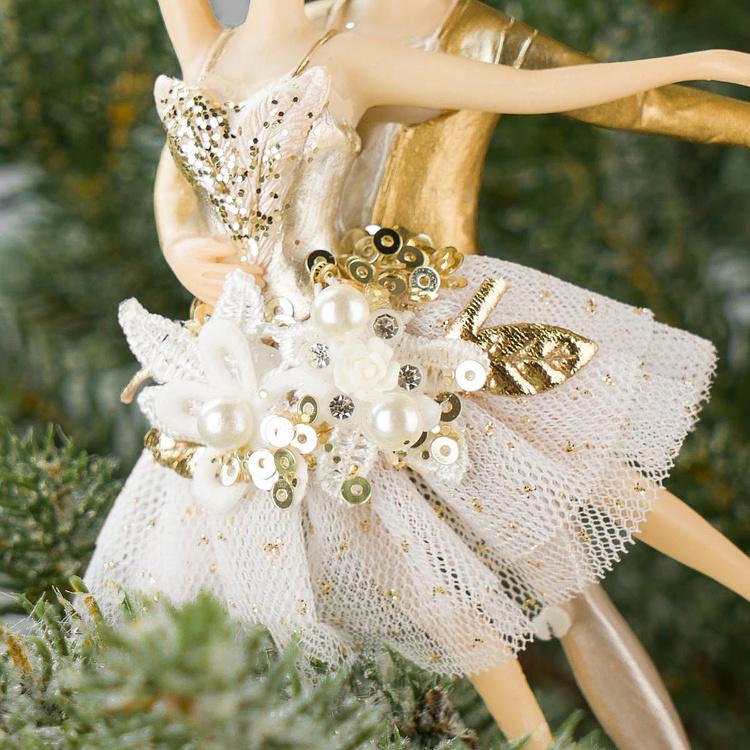 Набор из двух ёлочных игрушек Балетные дуэты Set Of 2 Tulle Pearl Ballet Couples White Gold 15 cm