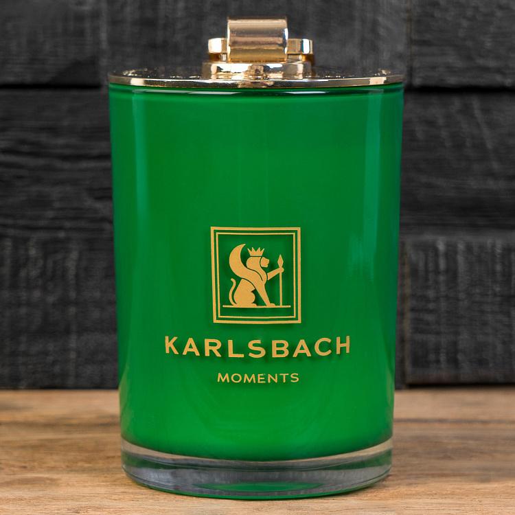 Аромасвеча в зелёном стакане с золотой крышкой Магнолия Aroma Candle In Dark Green Glass With Gold Lid Magnolia