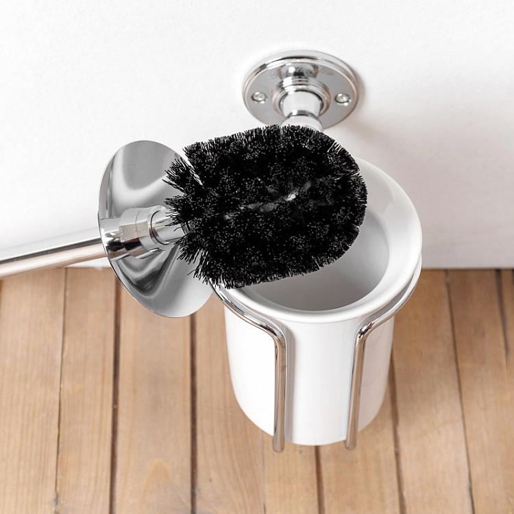 Настенный белый держатель с ёршиком в подставке цвета хром Brush Holder Chrome