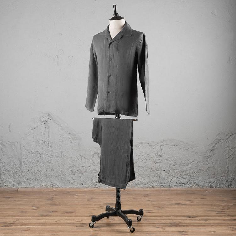 Тёмно-серая пижама из лёгкого хлопка, размер M Crepe Gauze Pajamas Sleep Wear Dark Grey M