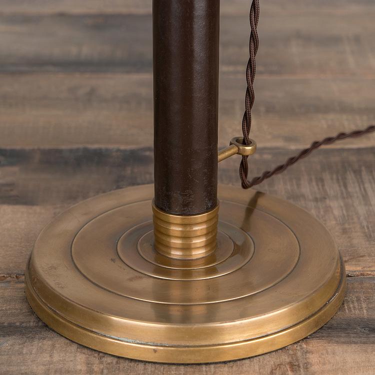 Настольная лампа с бежевым льняным абажуром Лонгфорд Table Lamp Stand Leather And Copper With Shade Beige Linen