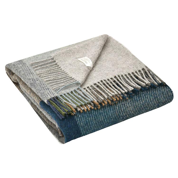 Шерстяной плед Арекипа в серую, коричневую и синюю клетку, 120x180 см Arequipa Plaid Grey Brown Blue 120x180 cm