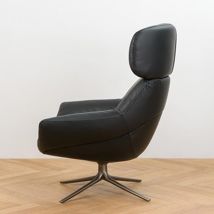 Вращающееся кресло Бельфьоре с подголовником, титановые ножки Belfiore Wing Swivel Armchair, Titanium