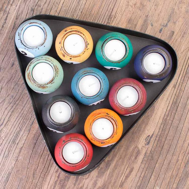Набор из десяти подсвечников Бильярдные шары Set Of 10 Votives Snooker And Triangle Base