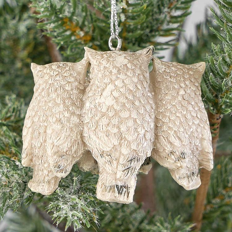 Ёлочная игрушка Совы на ветке Owls On Twig Cream 5,5 cm