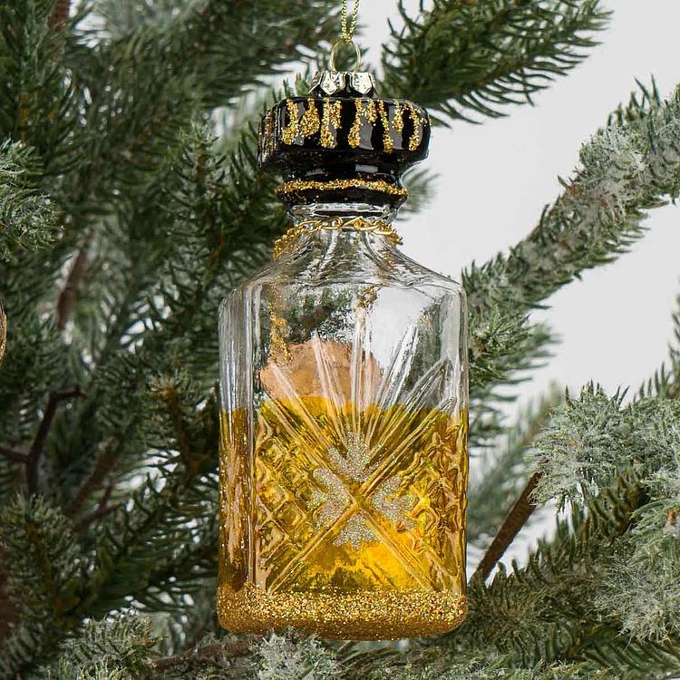 Набор из двух ёлочных игрушек Шотландский виски и водка Set Of 2 Glass Scotch Whisky Vodka Bottles Gold 14 cm