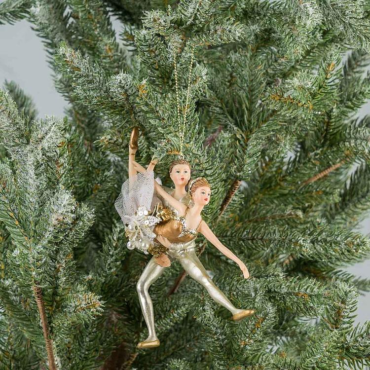 Ёлочная игрушка Балетная пара Tulle Pearl Ballet Couple White Gold 15 cm