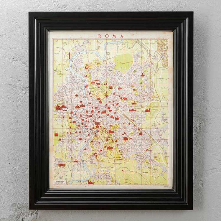 Картина-принт Карта Рима, чёрная рама Classic Map Rome, Black Wood