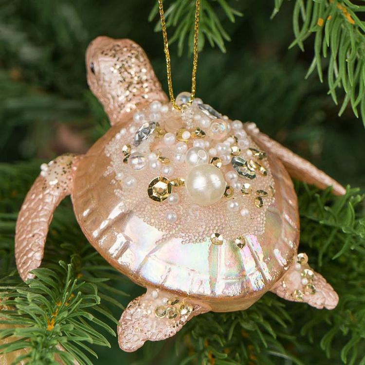 Набор из двух ёлочных игрушек Кремовая и розовая черепахи Set Of 2 Glass Turtles Cream Pink 9,5 cm