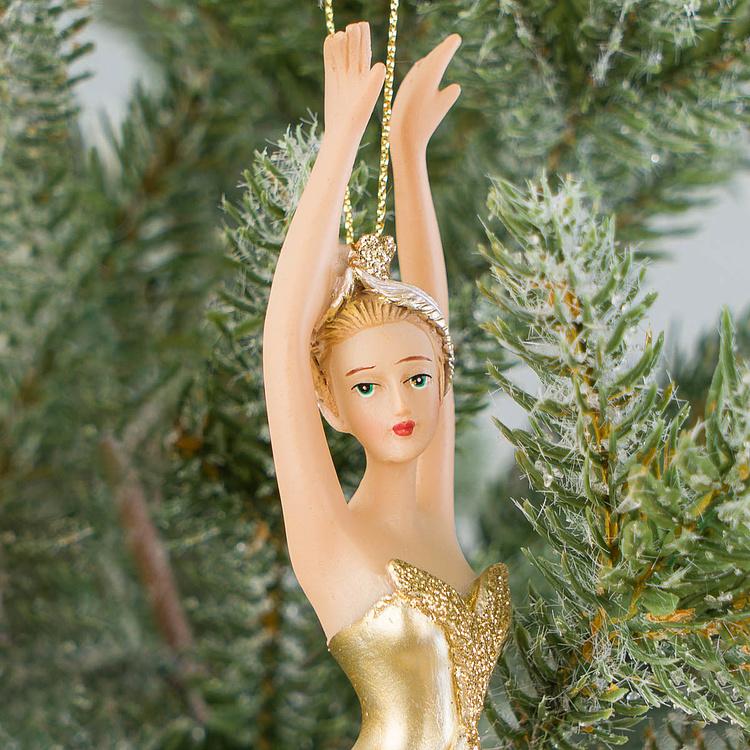 Набор из трёх ёлочных игрушек Балерины в платьях с жемчугом Set Of 3 Fabric Pearl Ballerinas White Gold 19 cm