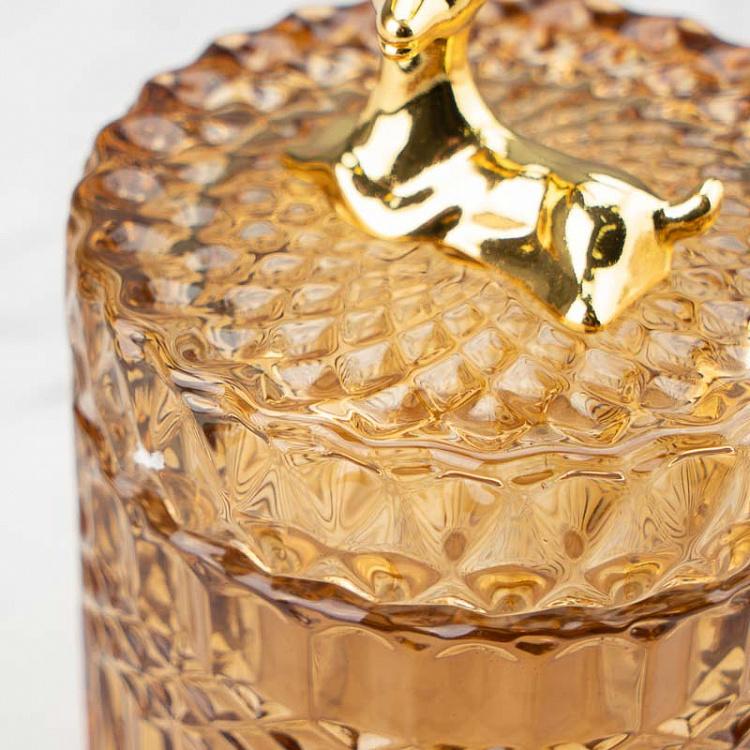 Янтарная ёмкость для хранения с оленем Glass Jar With Deer Figure Ochre