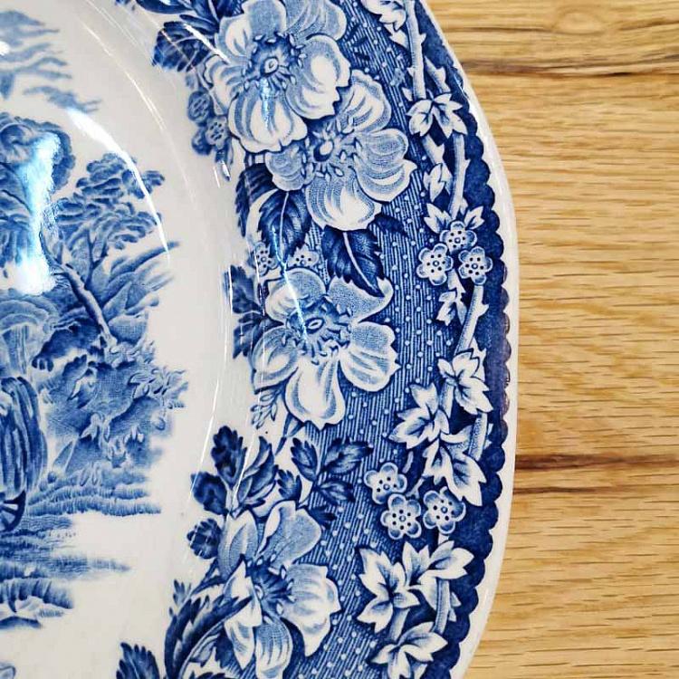 Винтажная тарелка белая с голубым мотивом 25, L Vintage Plate Blue White Large 25
