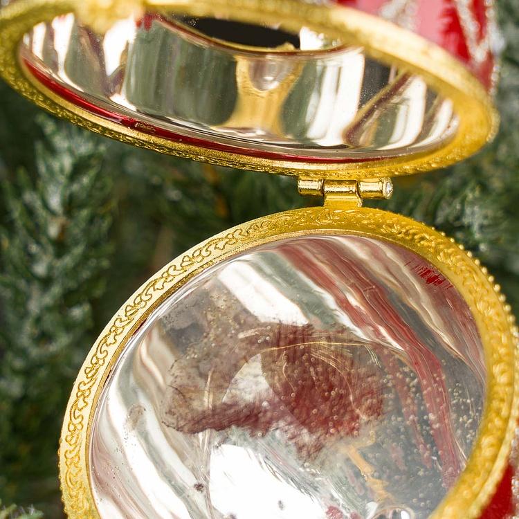 Ёлочная игрушка-шкатулка Красное яйцо с серебряным сеточным узором Xmas Egg Box Jewel Net Red Silver 9 cm