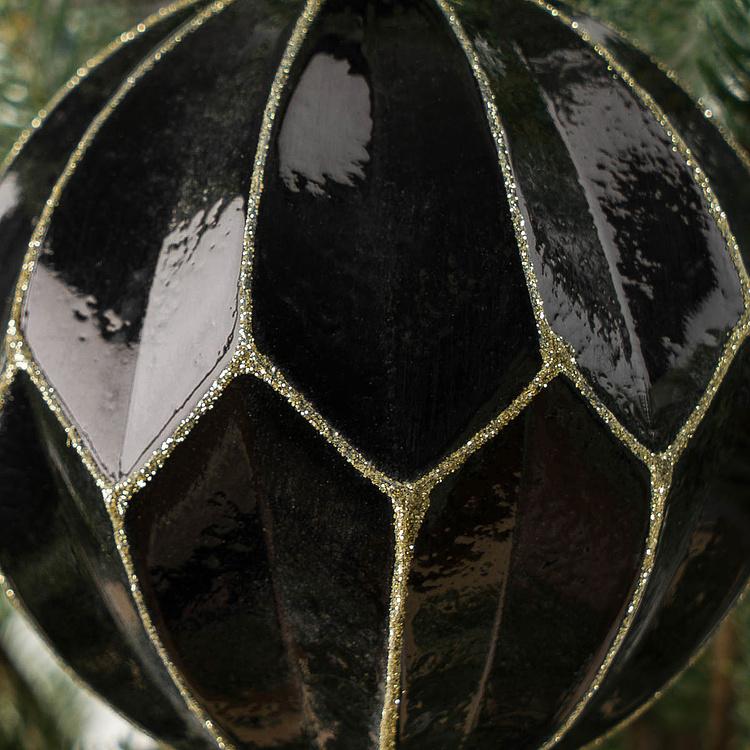 Ёлочная игрушка Чёрный многогранный шар Polygonal Ball Black 10 cm