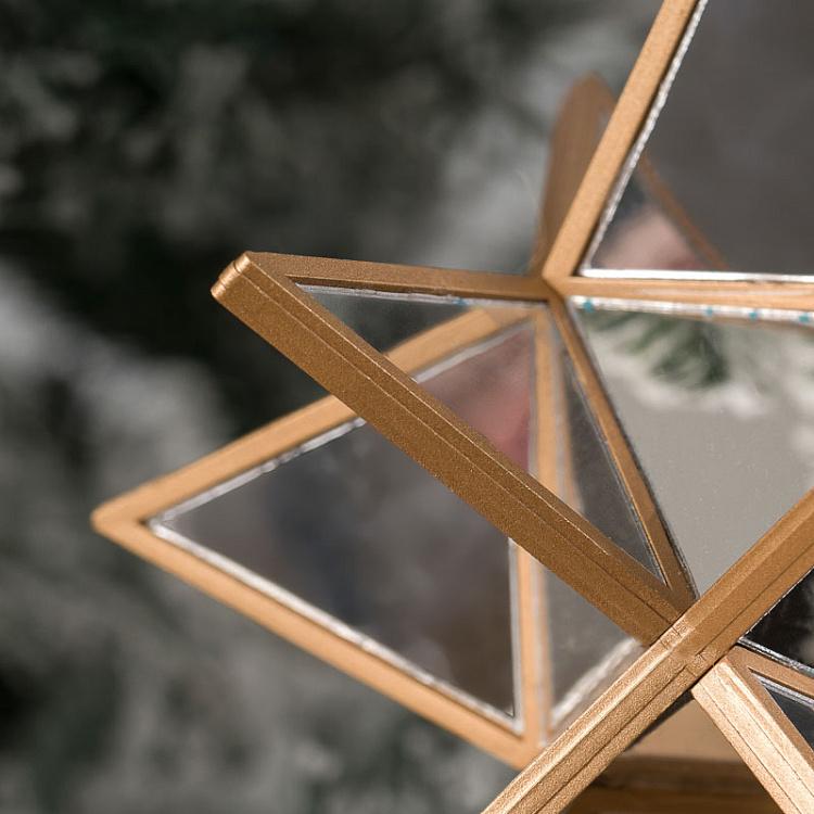 Ёлочная игрушка Зеркальная звезда серебряная с золотом 3D Mirror Star Gold Silver 14 cm