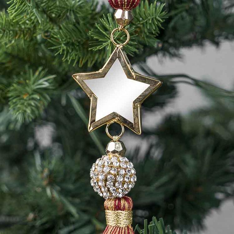 Новогодняя подвеска Зеркальная звезда с кисточкой Glass Star Pendant With Tassel Gold 34 cm