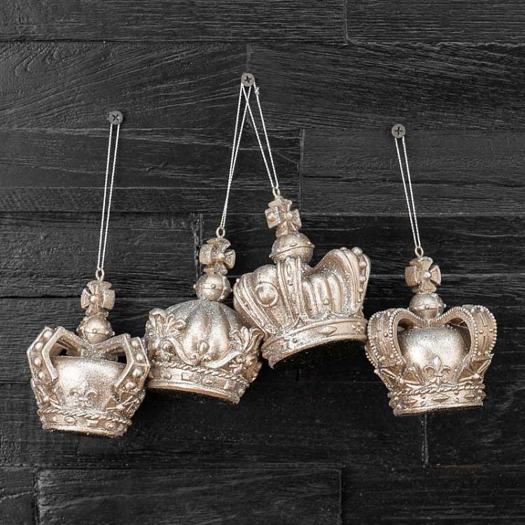 Набор из четырёх ёлочных игрушек с блёстками Короны Set Of 4 Crown Hangers With Glitter 9,5 cm