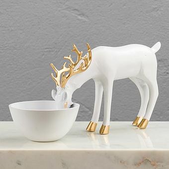 Deer Golden Horns Trinket Tray White