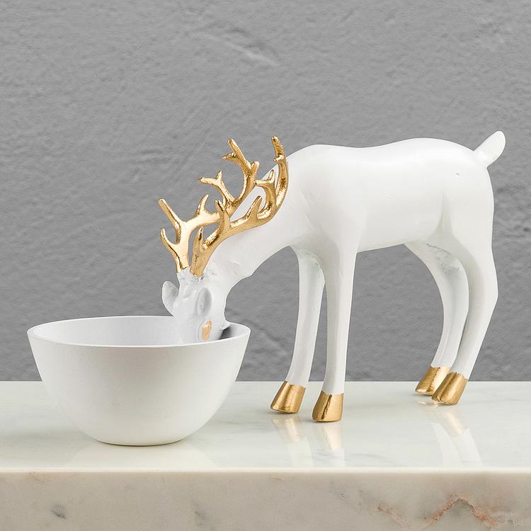Подставка для мелочей Белый олень на водопое Deer Golden Horns Trinket Tray White