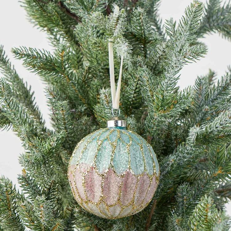 Ёлочная игрушка Бирюзово-розовый многогранный шар Polygonal Ball Turquoise Pink 10 cm