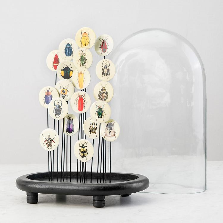 Статуэтка Разноцветные насекомые под стеклянным куполом Glass Dome With Colored Insects