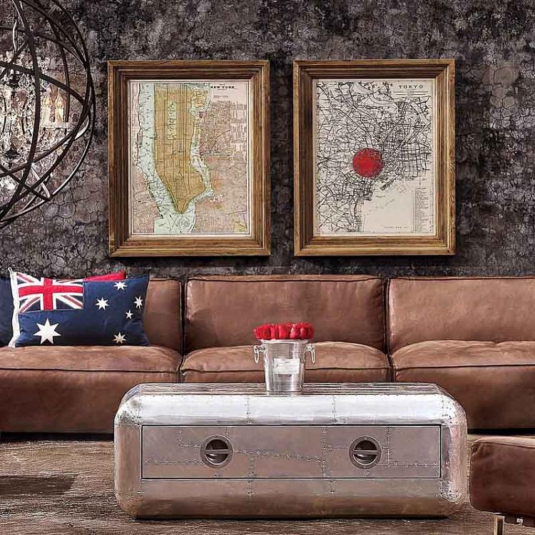 Картина-принт Карта Токио, рама из высветленного дуба Classic Map Tokyo, Weathered Oak