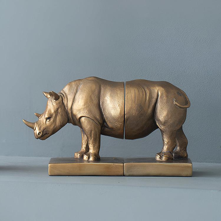 Набор из двух держателей для книг Носорог на прямоугольной подставке Bookend Rhino On Rectangular Stand