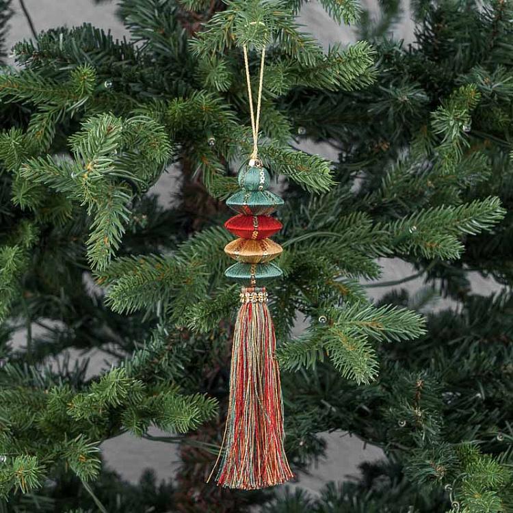 Новогодняя подвеска Зелёно-красно-жёлтый кулон с кисточкой Pendant With Tassel Green Red Yellow 20 cm