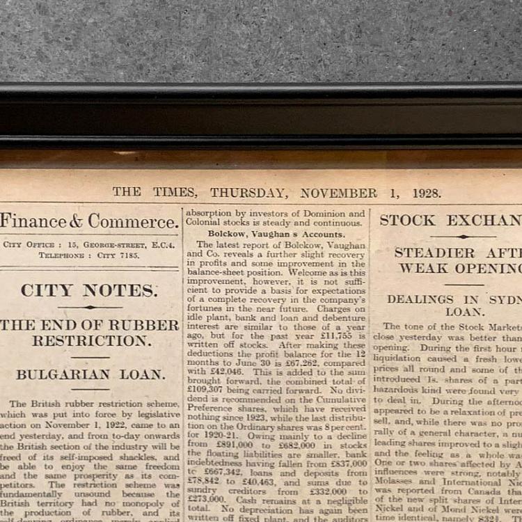 Винтажная газета в раме Таймс, 1 ноября 1928 Vintage Times, Nov 1, 1928