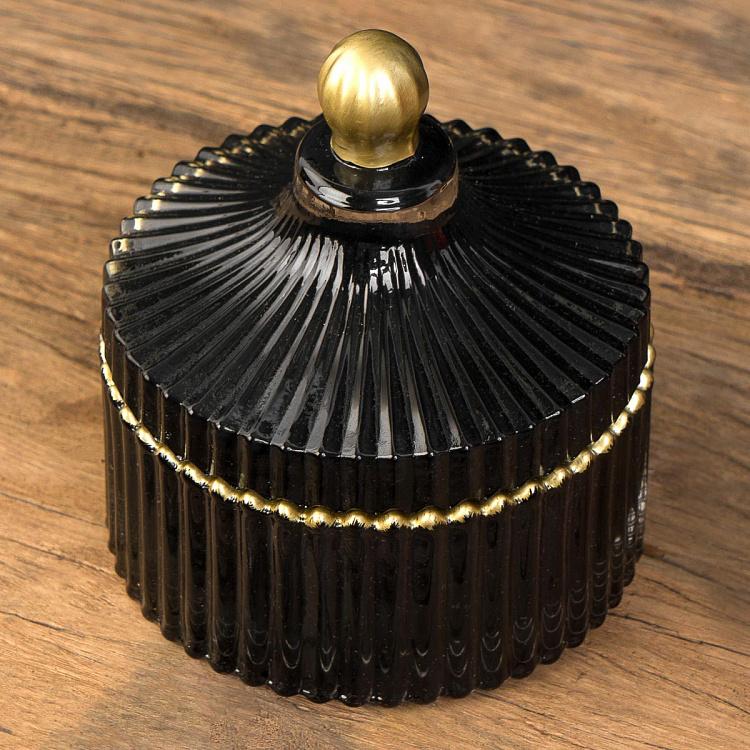 Аромасвеча в чёрном рифлёном стакане Блу Колье Дрифтвуд, S Aroma Candle In Black Striped Glass Blue Collier Driftwood Small