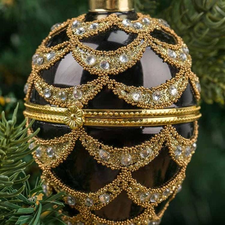 Ёлочная игрушка-шкатулка Чёрно-золотое яйцо 2 Xmas Egg Box Black And Gold 2 10 cm
