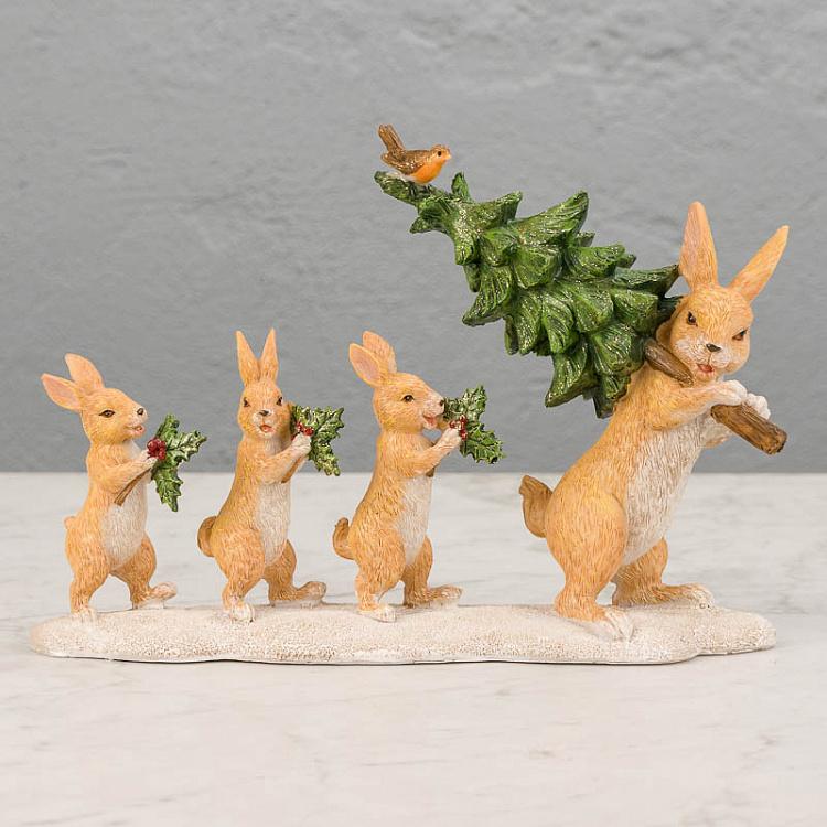Статуэтка Рождественские зайцы с ёлками Xmas Rabbits With Trees 30 cm