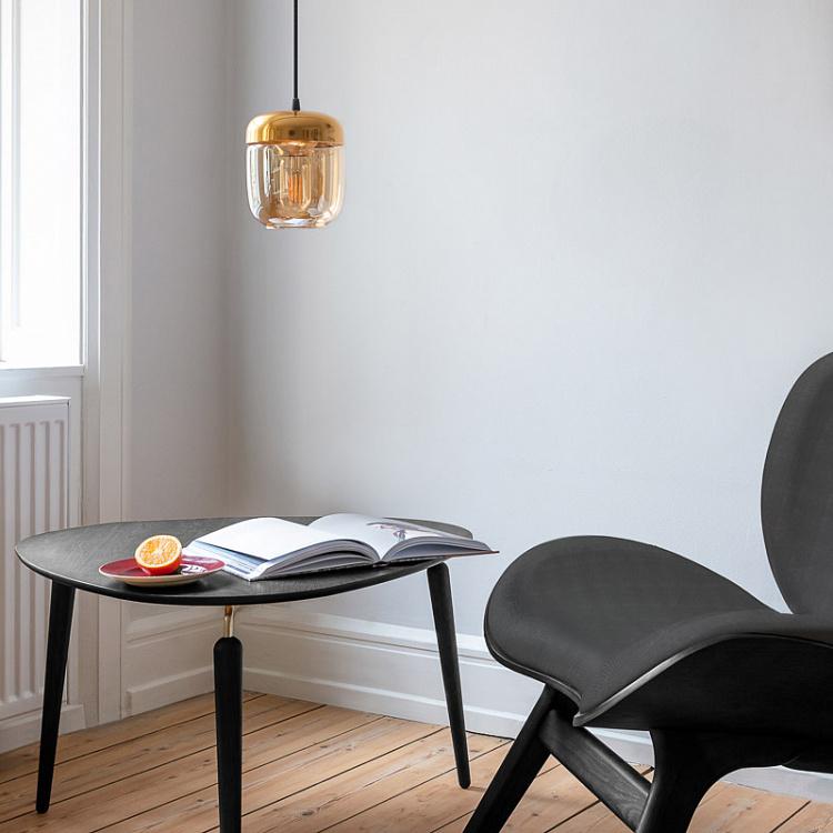 Янтарный подвесной светильник Жёлудь на чёрном проводе с плоским потолочным колпаком Acorn Amber Brass Hanging Lamp With Black Cord Rosette