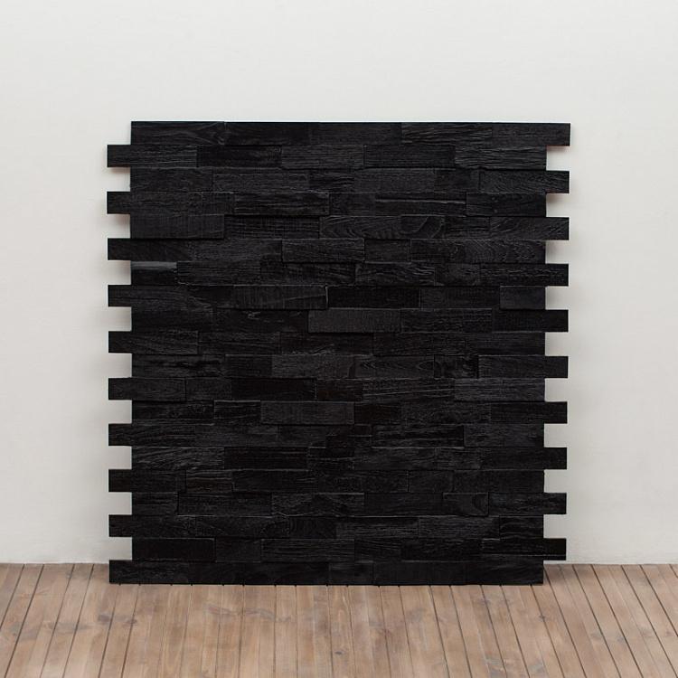 Угольно-чёрная стеновая панель из тика Teak Brick Panel Blackstone Finished