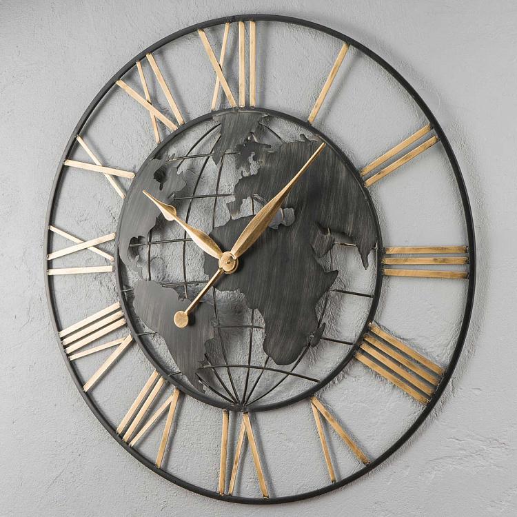 Настенные большие железные часы с картой мира Clock With Iron World Map Large