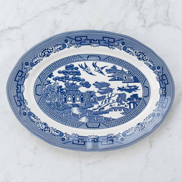 Овальное сервировочное блюдо Голубая ива, L Blue Willow Oval Serving Plate Large