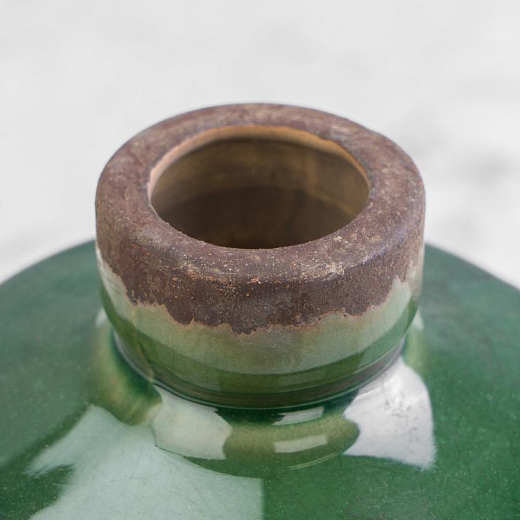 Низкая оливковая керамическая мини-ваза Бутыль Bottle Vase Olive Green Low