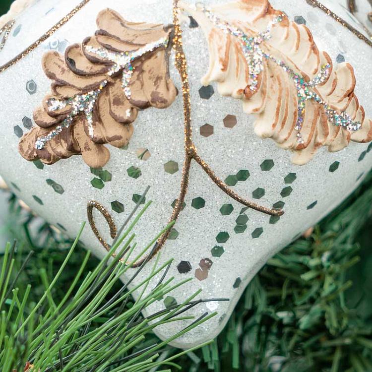 Набор из трёх ёлочных игрушек с листочками Set Of 3 Glass Leaf Balls White 14,5 cm