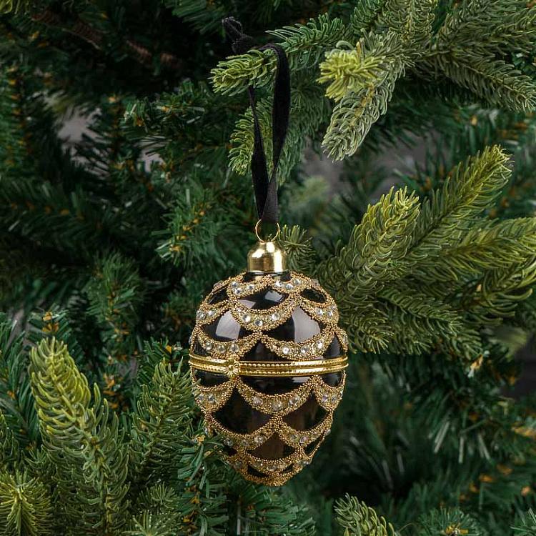 Ёлочная игрушка-шкатулка Чёрно-золотое яйцо 2 Xmas Egg Box Black And Gold 2 10 cm
