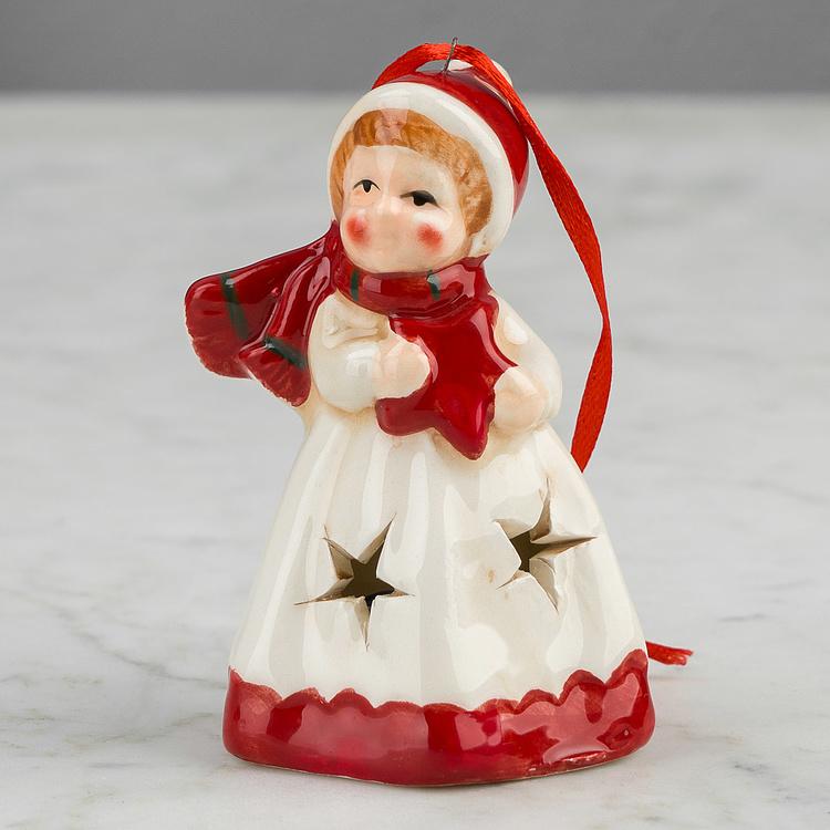 Новогодняя керамическая фигурка с подсветкой Ангел Ceramic White Angel With Lights 9 cm