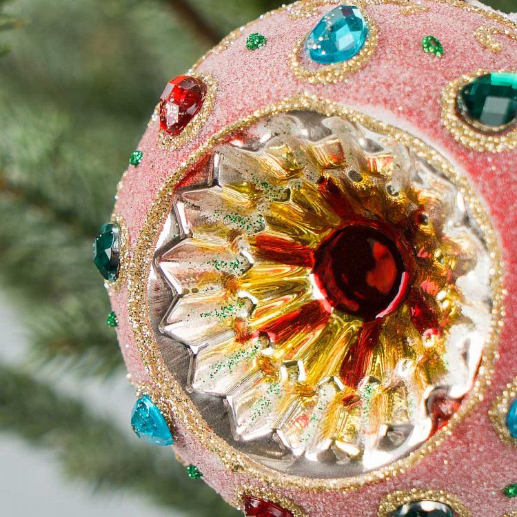 Розовый шар с разноцветными стразами Глаз Colored Rhinestones Ball Red With Window 8 cm