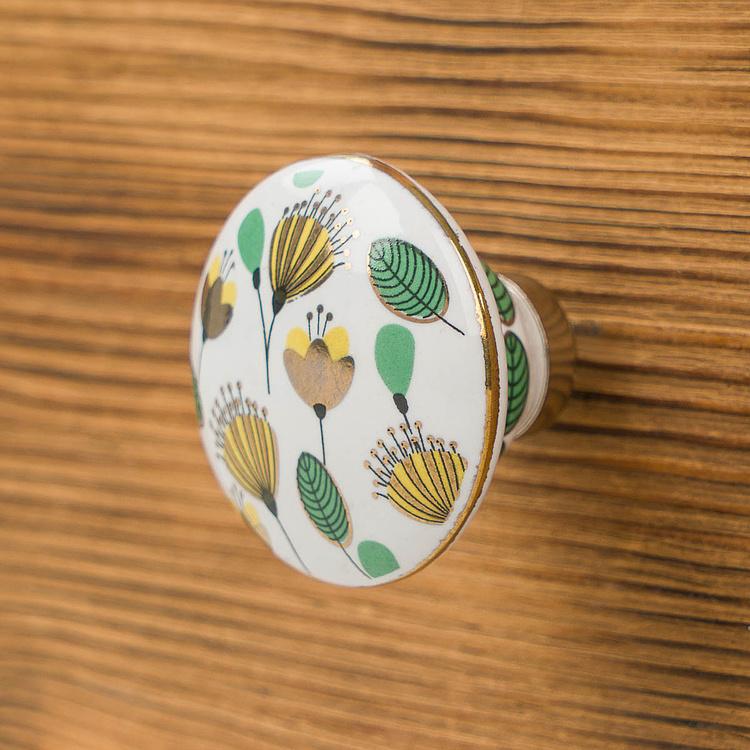 Керамическая мебельная ручка Букет тюльпанов Tulip Bouquet Gold Ceramic Knob