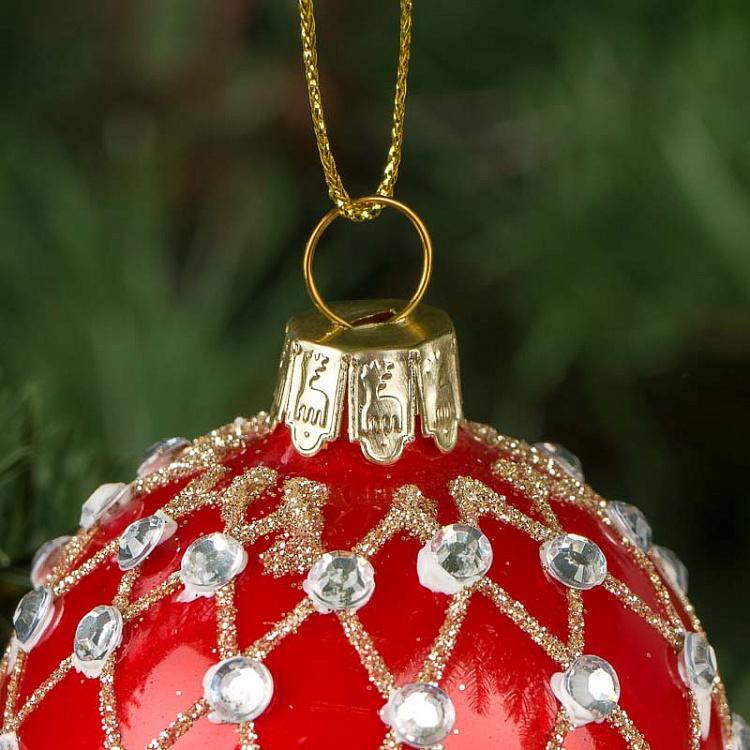 Ёлочная игрушка-шкатулка Красное яйцо с сеточным узором Xmas Egg Box Jewel Net Red 9 cm